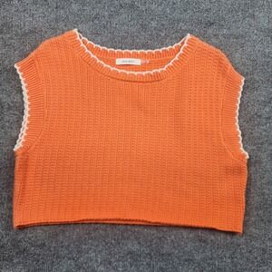 Idem Ditto Orange‎ Cotton Ribbed Knit Cropped Sweater Vest Scalloped Trim Small